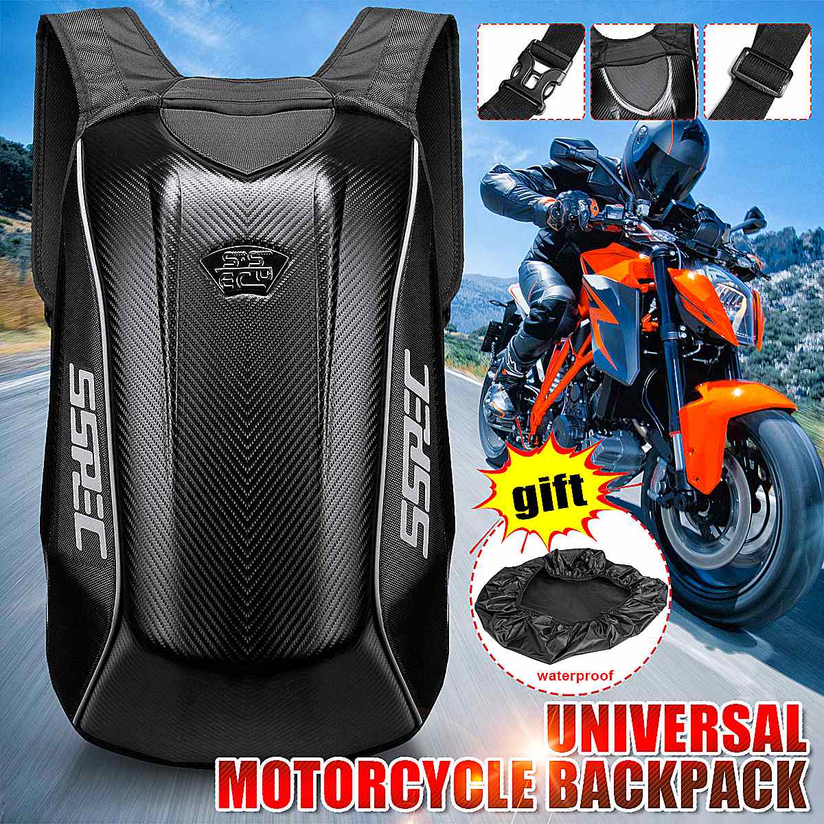 SSPEC Universal Motorcycle Backpack Motocross Riding Racing Storage Bag Touring Luggage Motorbike Bag Waterproof Carbon Fiber