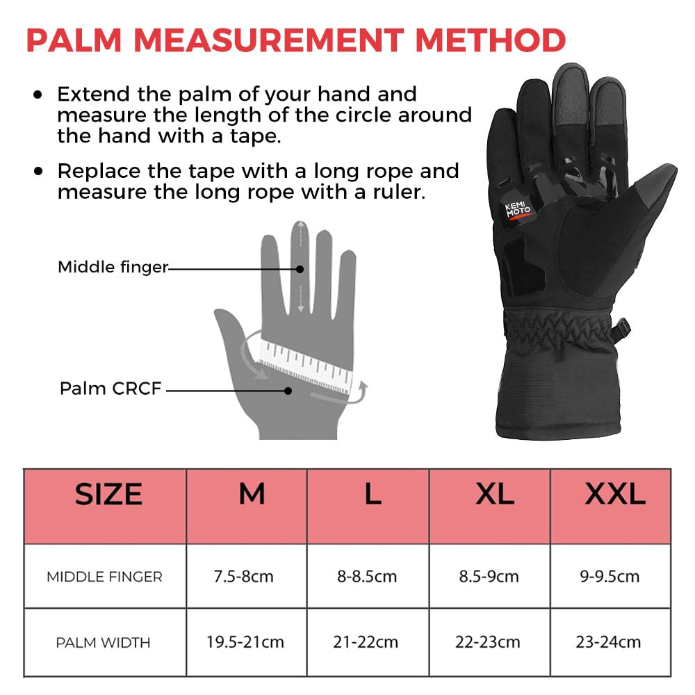 KEMiMOTO Motorcycle Gloves Winter Black Guantes Moto Invierno Warm Touch Screen Waterproof Windproof Gloves Protective